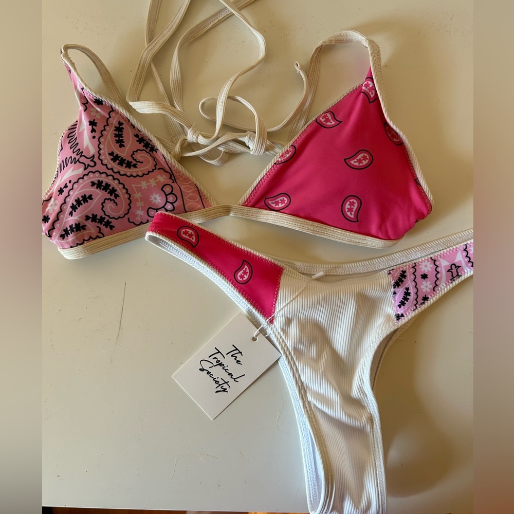 The Tropical Society Pink Bandanna Collection Triangle Bikini